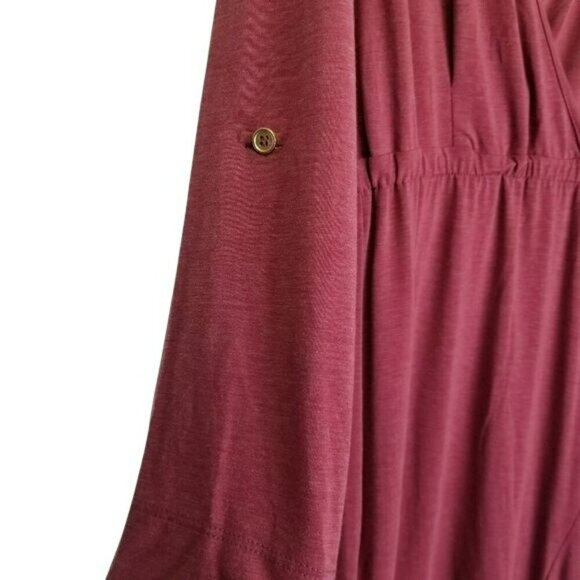 Long Sleeve‎ Burgundy Maxi Dress By Ambernoon L Thumb Holes Beachy UPF Coastal - Picture 10 of 10
